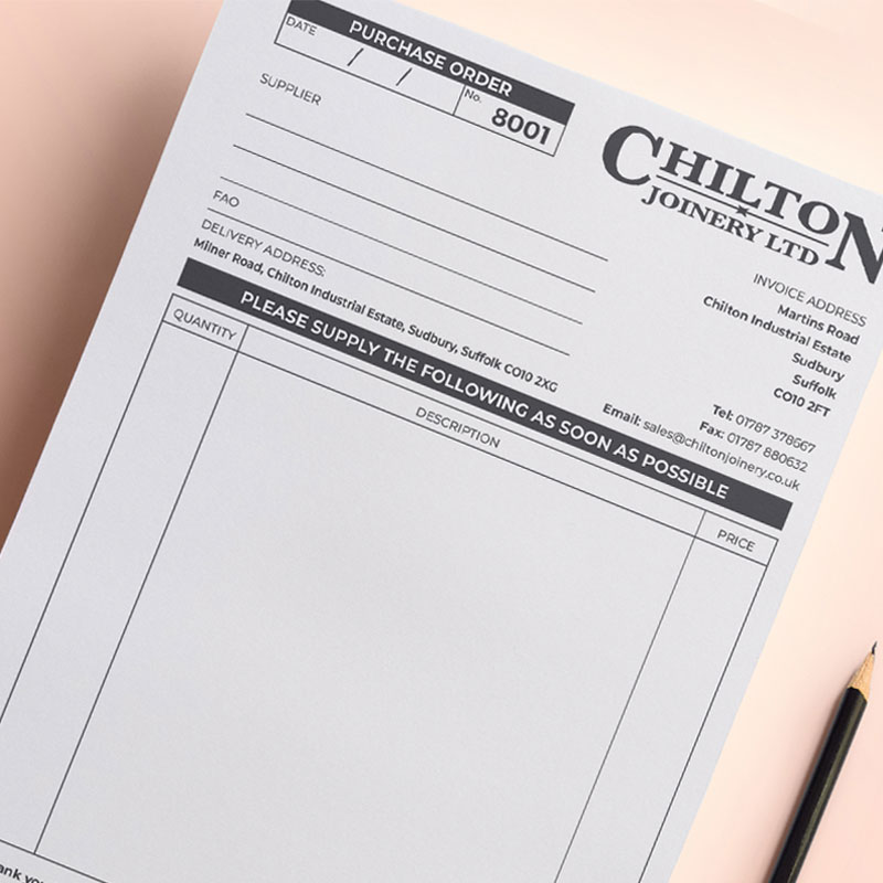 Chilton Joinery - NCR Pad - Numbering - Form - Black and White Printing - Sudbury - Chilton - Suffolk