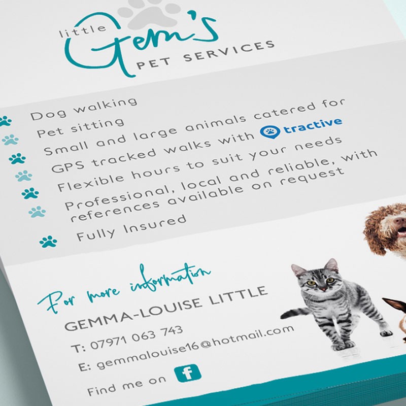 Graphic Design, Digital Print, Little Gems Pet Services - Leaflets