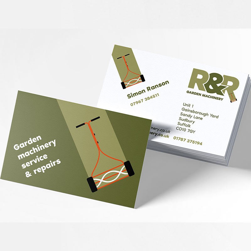 R&R Garden-Machinery, Business-Cards, Indigo Ross, Sudbury, Suffolk